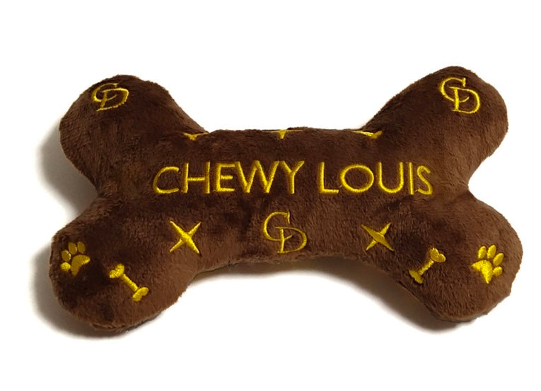 The CatwalkDog Chewy Louis Bone Parody Plush Dog Toy